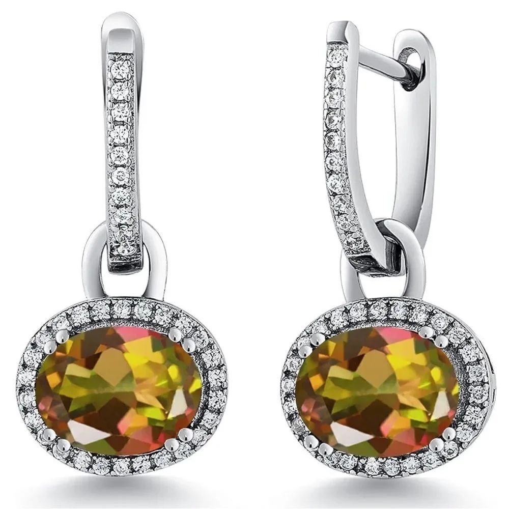 925 Sterling Silver with 4.44 Cttw Mango Mystic Topaz Oval Dangling Earrings